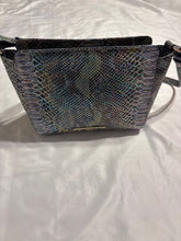 Load image into Gallery viewer, Brahmin Matalic crossbody purse Purplish green colorful snakelike print Brahmin crossbody Purse
