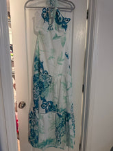Load image into Gallery viewer, Chicways Maxi White teal and mint dress halter top and tie in the back Women's - L
