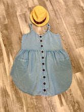 Load image into Gallery viewer, Rayasun Denim adjustable strap swim coverup dress with straw sun hat Women's - M
