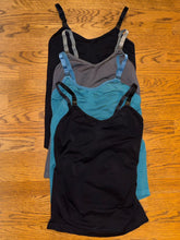 Load image into Gallery viewer, IMFASY 4- 2 black gray turquoise Nursing Tank Tops with build in bra Women's Large 12-14
