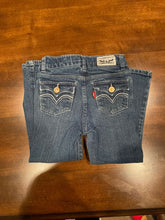Load image into Gallery viewer, Levis Flare jeans with pink sparkly buttons 3T

