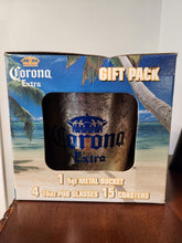 Load image into Gallery viewer, Corona Gift Set- New In Box metal bucket, 4 glasses, and coaster set
