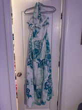 Load image into Gallery viewer, Chicways Maxi White teal and mint dress halter top and tie in the back Women's - L

