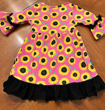 Load image into Gallery viewer, Simply Southern Sunflower Dress Pink w/Sunflowers &amp; Black Trim 2T
