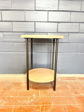 Load image into Gallery viewer, Accent table wood n metal legs 2 tiered Beige,h: 22in, top shelf: 18in wide bottom shelf: 15 in
