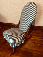 Load image into Gallery viewer, Antique striped cloth rocking chair Low to ground 30L x 18 W x 34 H
