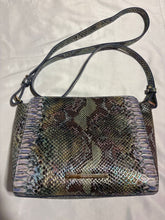 Load image into Gallery viewer, Brahmin Matalic crossbody purse Purplish green colorful snakelike print Brahmin crossbody Purse
