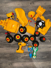 Load image into Gallery viewer, CAT buildin crew bundle w dump truck &amp; bulldozer Talking Ronnie wrench, Sammie socket. Motorized drill. Building
