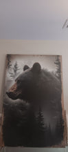 Load image into Gallery viewer, Huge Bear / pine trees canvas pic 2'8".5 wide by 4 feet tall like new canvas
