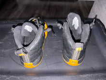 Load image into Gallery viewer, Jordan Retro 12s black and yellow jordans. Used 9 (Lil' Kid)
