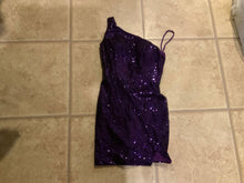 Load image into Gallery viewer, Purple sparkle off one shoulder dress Wore to homecoming once bra pads built in Women's 2
