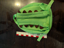 Load image into Gallery viewer, Green dinosaur backpack Approx. 12 in tall, discoloration spots on front and one strap
