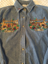 Load image into Gallery viewer, Bobbie Brooks-Thanksgiving themed Denim button up shirt with embroidery Women's - M
