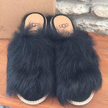 Load image into Gallery viewer, UGG Women's Size 5 NWT Black Sheepskin Fur Mules Cute, fun, winter mules! NWT! $160 msrp 5 (Adult)
