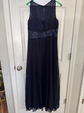 Load image into Gallery viewer, Chaps Beautiful navy formal dress, sheer chest, sleeveless Women's 10

