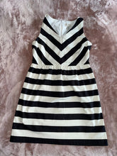 Load image into Gallery viewer, LOFT black and white striped sleeveless dress Fully lined, zipper closure down back Women's 8
