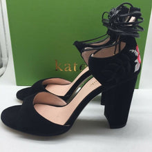 Load image into Gallery viewer, Kate Spade Women's size 5 1/2 black heels NWT Black suede, embroidery at heel, lace up at ankle, $250 msrp 5-1/2 (Adult)
