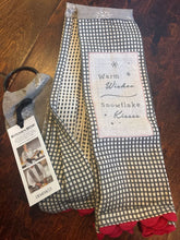 Load image into Gallery viewer, Kitchen Boa - winter theme grey red and white NWT Warm wishes snowflake kisses hand towel boa
