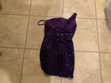 Load image into Gallery viewer, Purple sparkle off one shoulder dress Wore to homecoming once bra pads built in Women's 2
