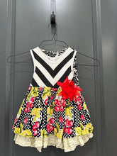 Load image into Gallery viewer, Giggle Moon Black and white set with pants, cherry pattern, and flower 2T
