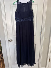 Load image into Gallery viewer, Chaps Beautiful navy formal dress, sheer chest, sleeveless Women's 10
