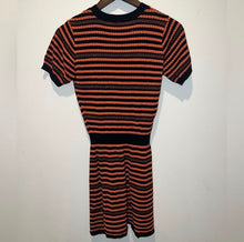 Load image into Gallery viewer, Zara Knit Striped Sweater Dress Orange Black GUC, size small, above knee, short sleeve Women's - S
