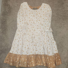 Load image into Gallery viewer, Sweet Honey Cream and brown colored twirl dress with pockets. Bow on back 8
