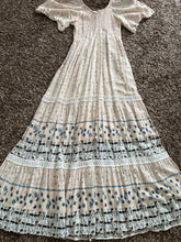 Load image into Gallery viewer, In Loom pink blue black floral maxi smocked dress Large runs small pink blue black floral maxi smocked dress Women's 8
