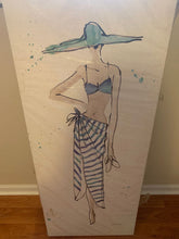Load image into Gallery viewer, Lady beachgoer canvas pic new 19 wide by 48 inches tall canvas pic new in plastic beachgoer
