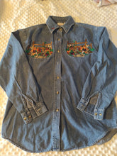 Load image into Gallery viewer, Bobbie Brooks-Thanksgiving themed Denim button up shirt with embroidery Women's - M
