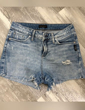 Load image into Gallery viewer, Silver jeans Size 27 Faded mid rise Light Blue Distressed Denim Cutoff Shorts
