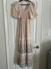 Load image into Gallery viewer, In Loom pink blue black floral maxi smocked dress Large runs small pink blue black floral maxi smocked dress Women's 8

