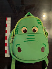 Load image into Gallery viewer, Green dinosaur backpack Approx. 12 in tall, discoloration spots on front and one strap
