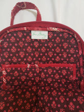 Load image into Gallery viewer, Vera Bradley backpack Red patterned back pack w/2 side pockets, front and top zip
