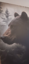 Load image into Gallery viewer, Huge Bear / pine trees canvas pic 2'8".5 wide by 4 feet tall like new canvas
