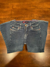 Load image into Gallery viewer, Levis Flare jeans with pink sparkly buttons 3T
