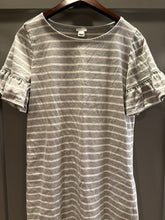 Load image into Gallery viewer, I Crew size S but runs big Gray  dress with white stripes and ruffle sleeves T-shirt dress Women's 6
