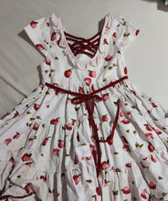 Load image into Gallery viewer, Sweet Honey Apple twirl dress with pink flowers. Perfect for 1st day of schoo 6
