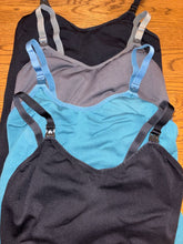 Load image into Gallery viewer, IMFASY 4- 2 black gray turquoise Nursing Tank Tops with build in bra Women's Large 12-14
