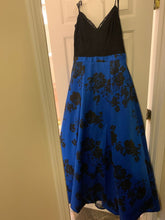 Load image into Gallery viewer, 13/14 size B Darlin brand Blue with black flowers long dress approx 4ft 2 from back zipper Women's 14
