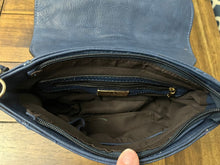 Load image into Gallery viewer, Michael Kors Blue Purse Small imperfection inside the purse at the fold
