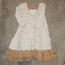 Load image into Gallery viewer, Sweet Honey Cream and brown colored twirl dress with pockets. Bow on back 8
