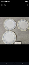 Load image into Gallery viewer, Vintage America's sweetheart salad plates Beautiful iridescent white and blue with ruffle trim set of three
