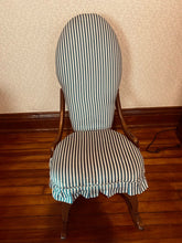 Load image into Gallery viewer, Antique striped cloth rocking chair Low to ground 30L x 18 W x 34 H
