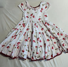 Load image into Gallery viewer, Sweet Honey Apple twirl dress with pink flowers. Perfect for 1st day of schoo 6

