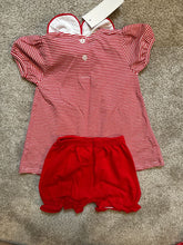 Load image into Gallery viewer, jellybean NWT red and white football shirt with bloomers 24 Months
